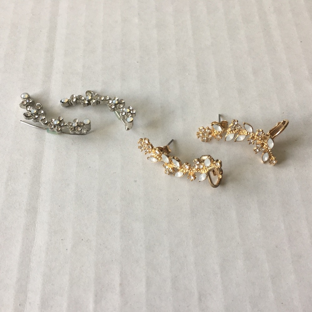 Floral Rhinestone Ear Climber Earrings Bundle